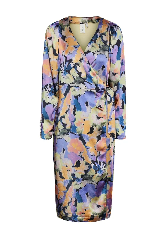 Striped DressY.A.S Watercolour Inspired Satin Wrap Midi Dress, Multi