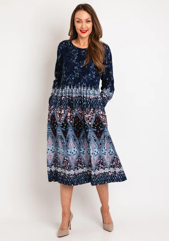 Denim DressWhite Stuff Elisa Print Midi Dress, Navy