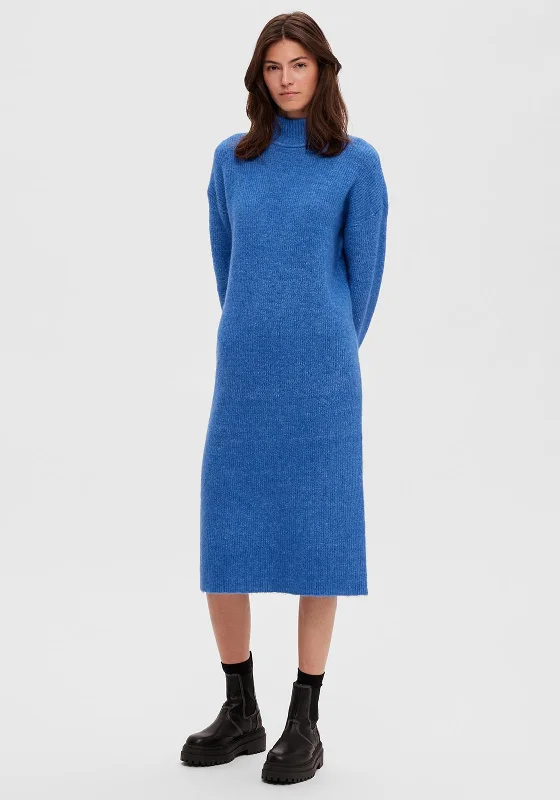 Golf DressSelected Femme Maline High Neck Knit Jumper Dress, Nebulas Blue