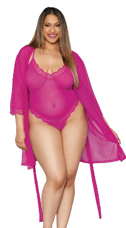 Women's short sleeve topsPlus Size Perfect Pink Teddy and Robe Set