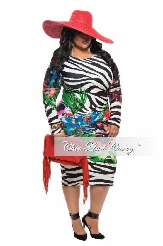 Plus Large women's linen topsFinal Sale Plus Size BodyCon Dress with Zebra and Floral Print