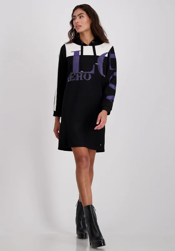 Long-sleeve DressMonari Text Print Hooded Sweater Dress, Black