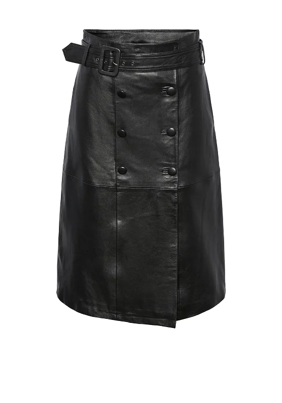 Leather SkirtY.A.S Flo Leather Midi Skirt, Black