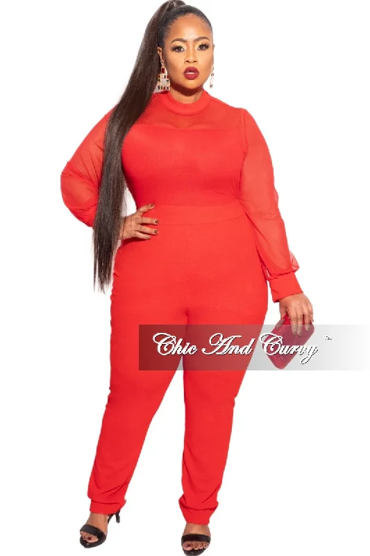 Large women's breathable topsFinal Sale Plus Size Jumper with Mesh top In Red