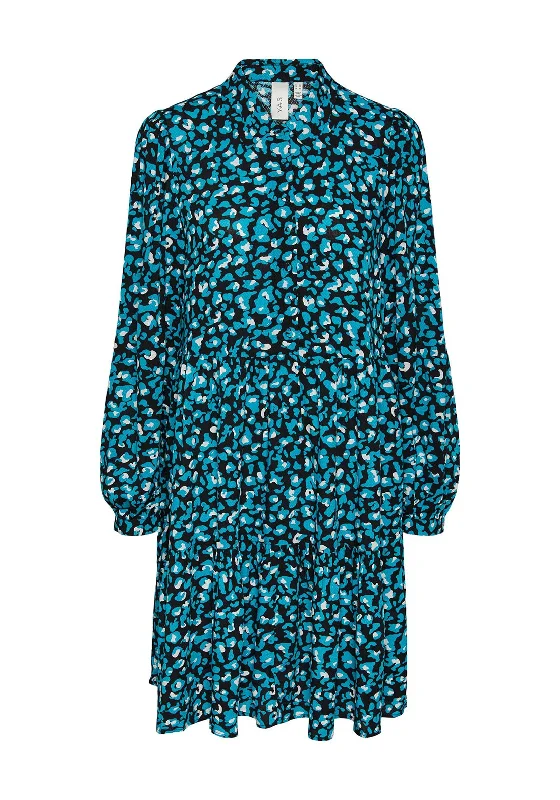 Prairie DressY.A.S Alira Tiered Midi Shirt Dress, Black & Blue