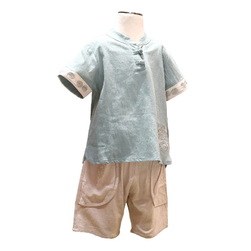 Logo Short Sleeve TopsKids Short Sleeve Tang Shirt and Pants (Set)