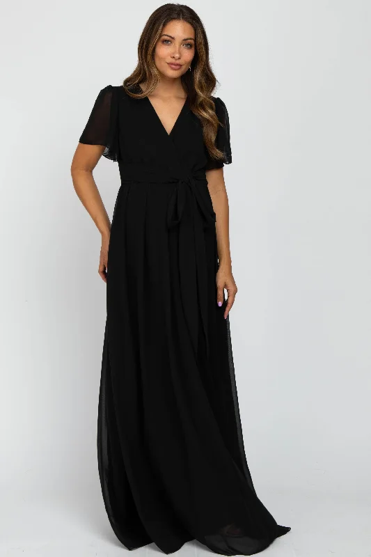 Formal Short Sleeve TopsBlack Chiffon Short Sleeve Maternity Maxi Dress