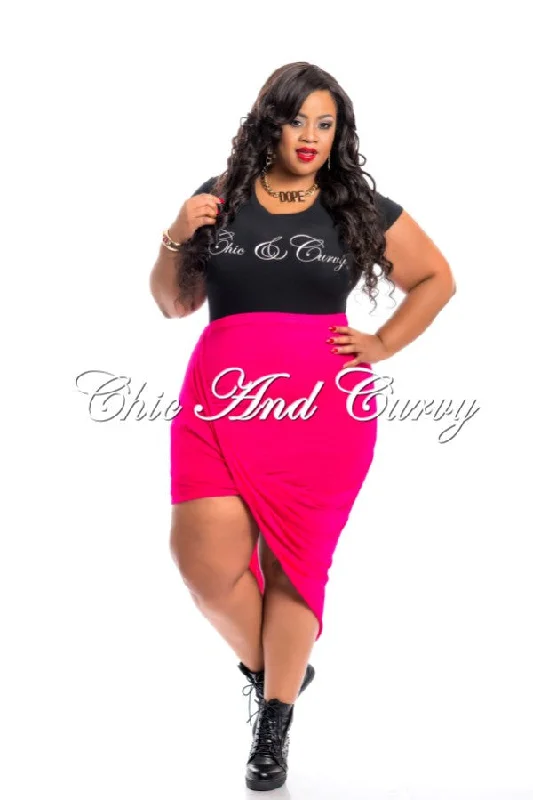 Plus size women's chiffon topsFinal Sale Plus Size Skirt with Gather and Drop Effect in Hot Pink