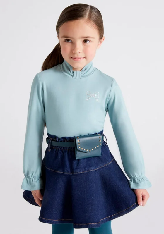 Gala SkirtMayoral Girls Denim Skirt with Belt Purse, Blue