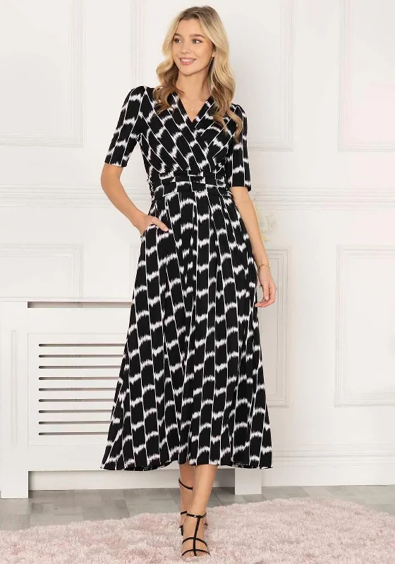 Satin DressJolie Moi Akayala Geo Maxi Dress, Black & White