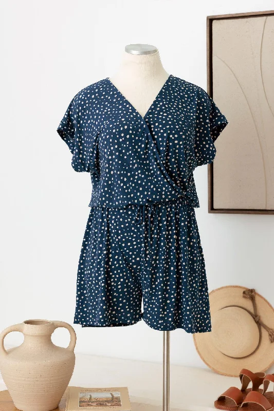 Printed Short Sleeve TopsPlus Size Polka Dot Short Sleeve Adjustable Belt Warp Romper