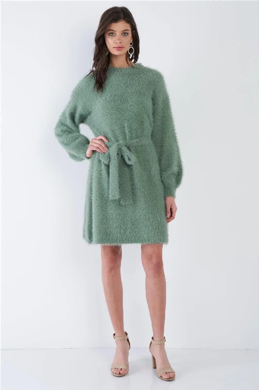 Sage Fuzzy Sweater Dress /4-2-1Lace Knit Tops