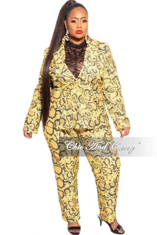 Large women's pullover topsFinal Plus Size Pants Suit in Yellow and Black Snake Skin