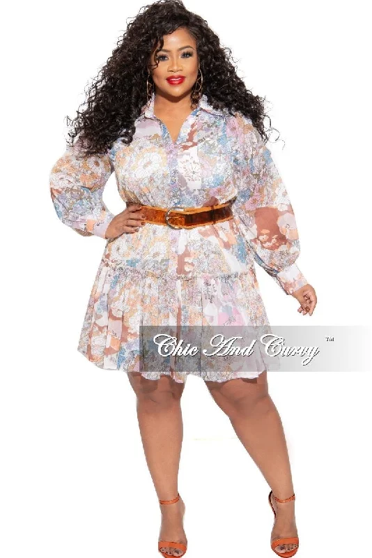 Large women's stretch topsFinal Sale Plus Size Babydoll Dress Floral Print with Camel Belt