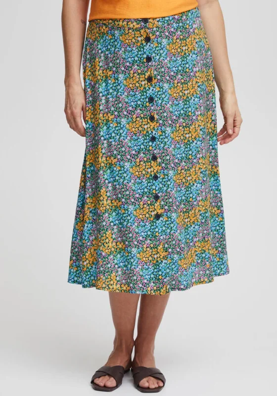 Pencil SkirtFransa Floral Button Front Midi Skirt, Blue Multi