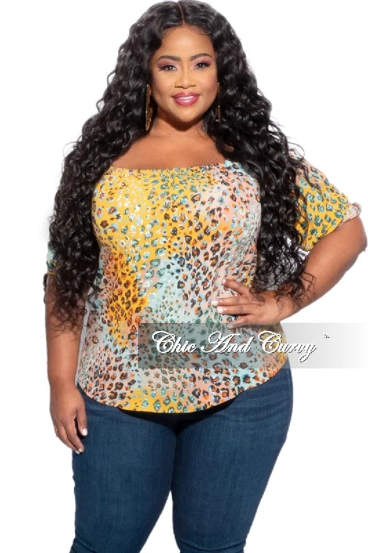 Women's wedding topsFinal Sale Plus Size Off The Shoulder Top in Multicolor Animal Print