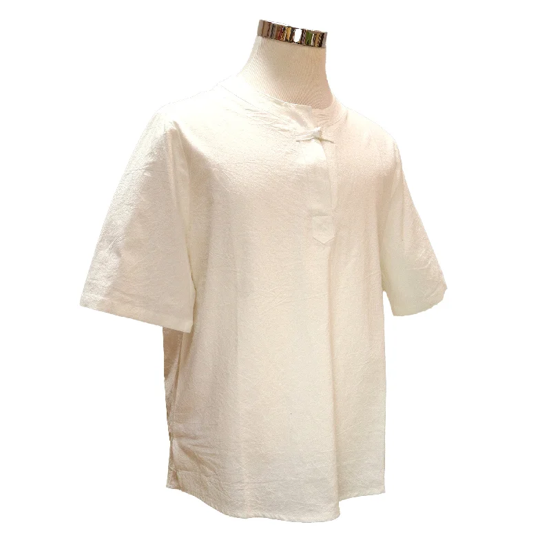 Urban Short Sleeve TopsShort Sleeve Henley Shirt With Pankou Button - White