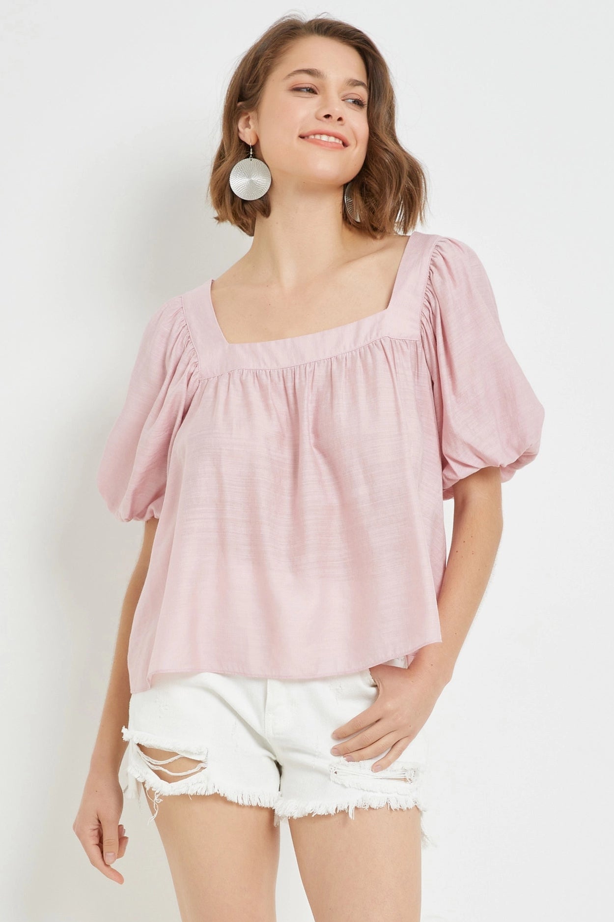 Travel Short Sleeve TopsSquare Neck Puff Short Sleeve Top