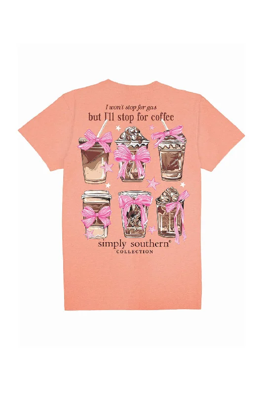 Simply Southern Plus Size Coffee Cups T-Shirt for Women in Peach | EXT-SS-COFFEE-PEACHAthletic T-Shirts