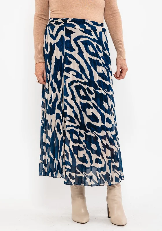 High-visibility SkirtSeventy1 One Size Print Pleat Midi Skirt, Blue & Beige