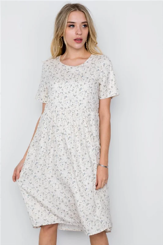 Sheer Short Sleeve TopsIvory Short Sleeve Floral Print Boho Dress / 2-2-2