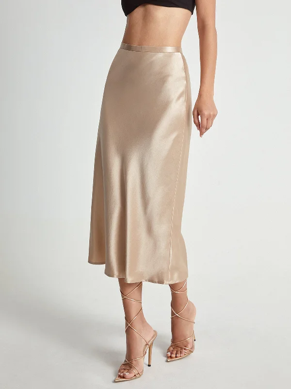 Midi SkirtHigh Waisted Satin Flowy Midi Skirt