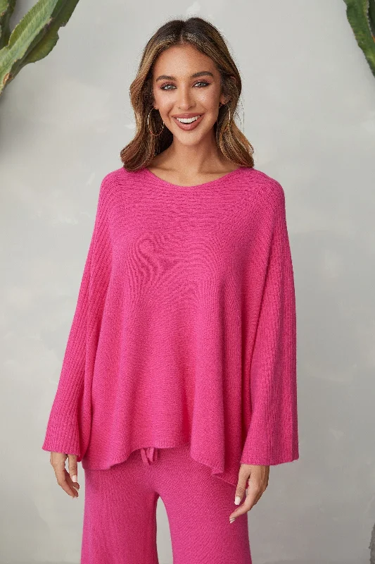 Ultra Soft Drapy Ribbed Knit Sweater by Milio Milano FuchsiaUrban Knit Tops