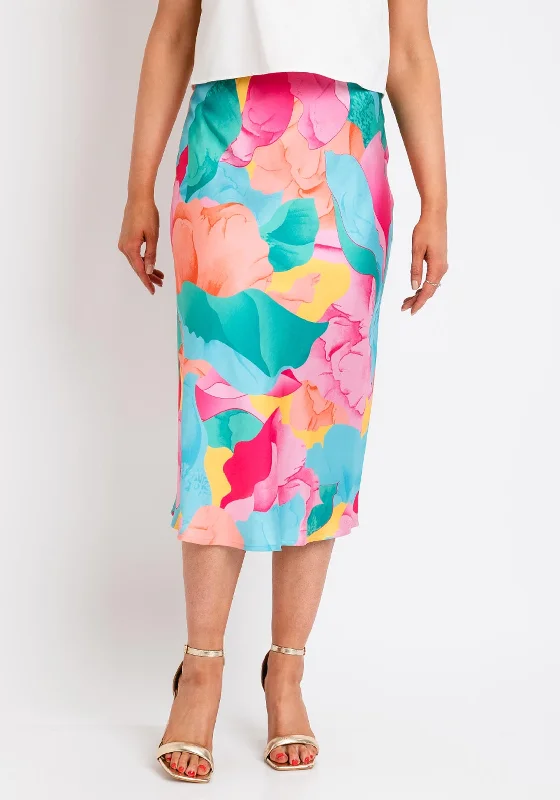 Floral SkirtVila Dinna Satin Printed Midi Skirt, Tigerlily