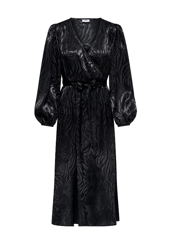 Reflective DressJDY Diffi Print Satin Wrap Maxi Dress, Black