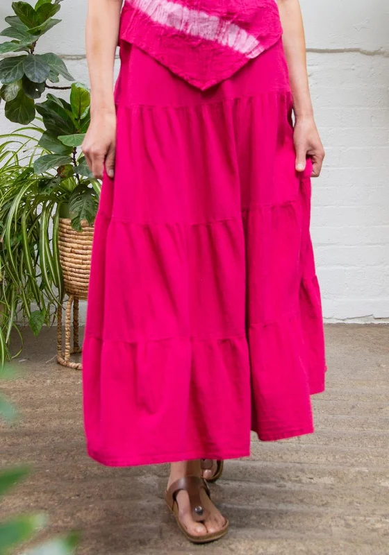 Boho SkirtOne Life Spirit Tiered Maxi Skirt, Fuchsia