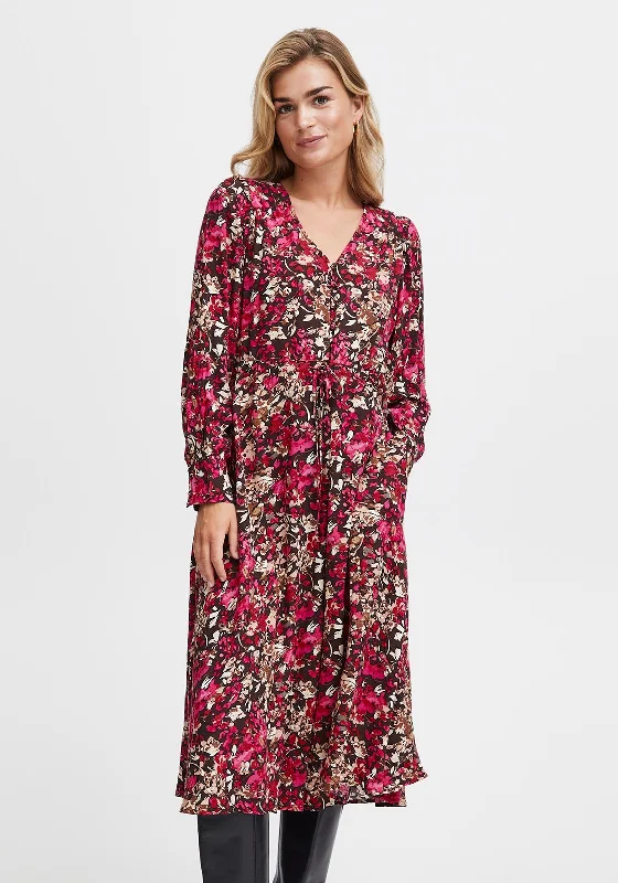 Ballet DressFransa Floral Print A-Line Midi Dress, Very Berry