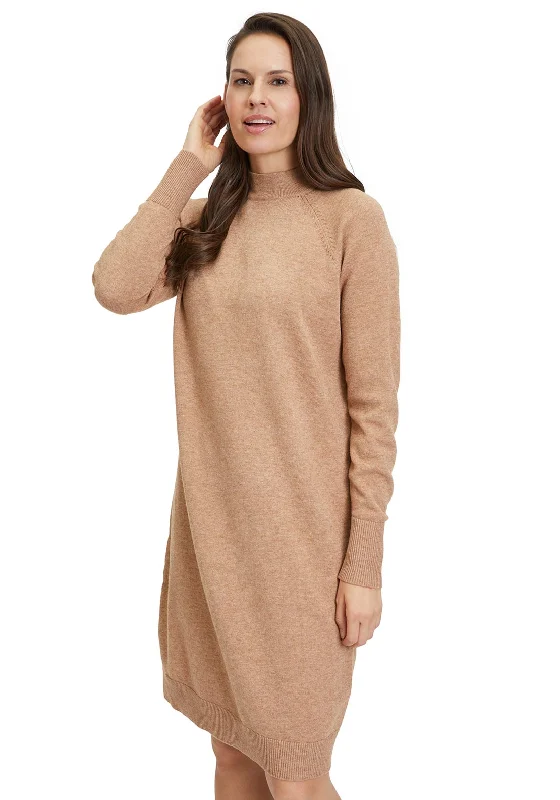 Tulle DressBetty Barclay Funnel Neck Knit Jumper Dress, Camel Melange