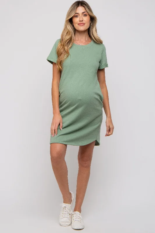 V-Neck Short Sleeve TopsSage French Terry Cuffed Short Sleeve Maternity Dress