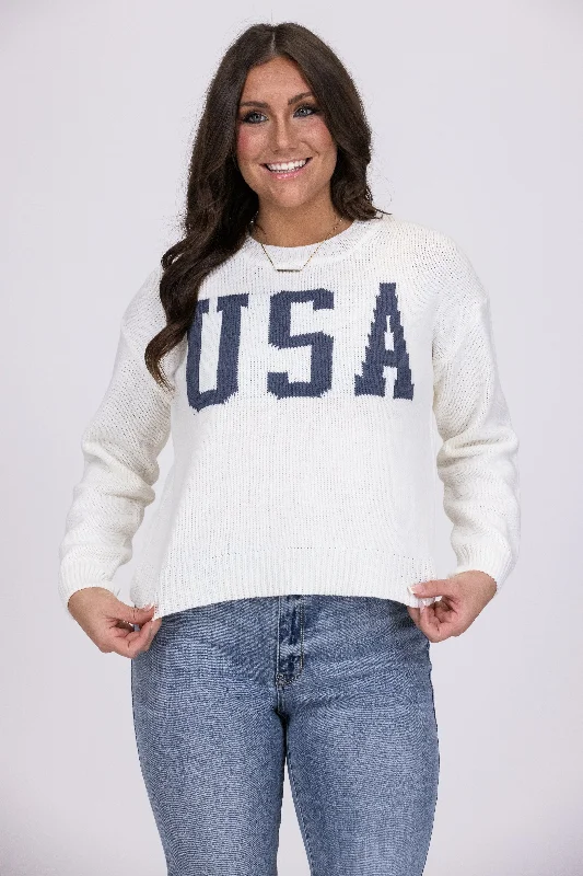 Party In The USA Women's Long Sleeve Cropped SweaterFestival Knit Tops