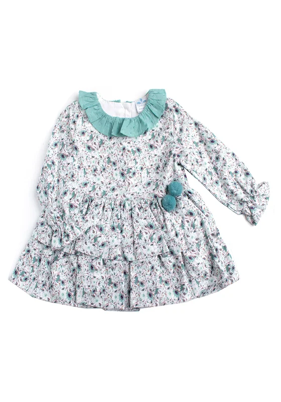 Cocktail DressSardon Baby Girl Floral Frill Collar Dress, Green