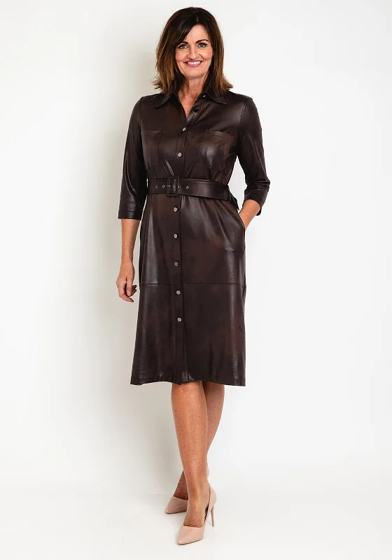 Opaque DressEva Kayan Leather Look Midi Shirt Dress, Mocca