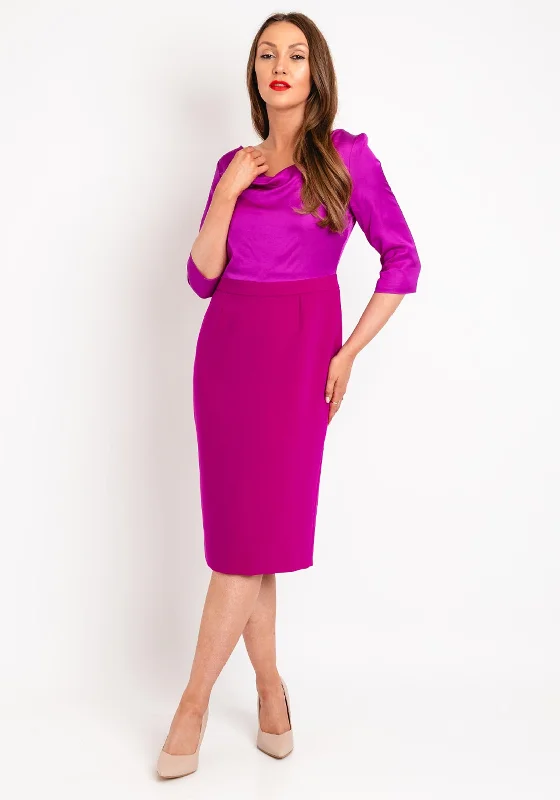 Fit-and-Flare DressFee G Sylvie Drape Neck Contrasting Pencil Midi Dress, Magenta