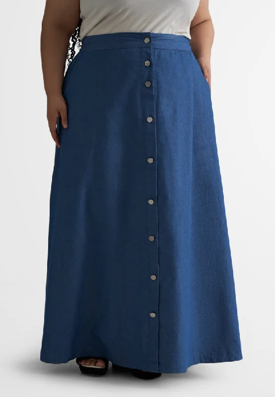 Ball Gown SkirtAtifa Front Button A-Line Denim Skirt