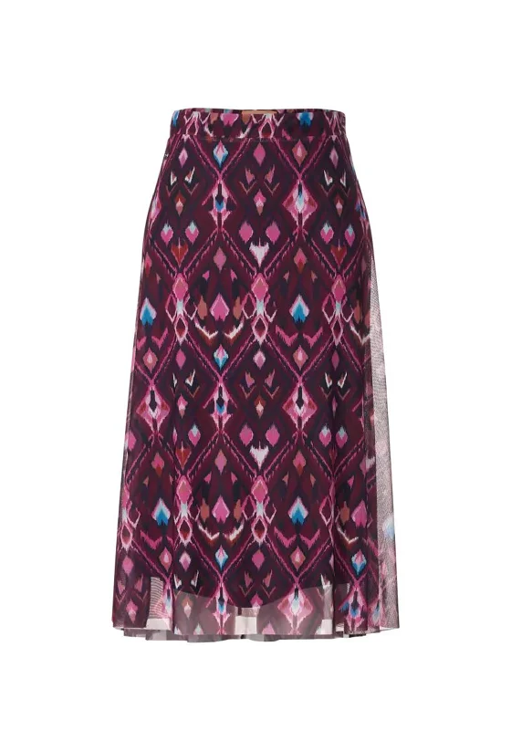 Plaid SkirtStreet One Mesh Ikat Print Midi Skirt, Tamed Berry