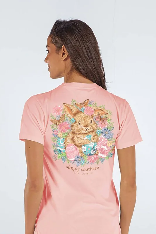 Simply Southern Bunny Flowers T-Shirt for Women in Peach | SS-BUNNY-PEACHWork T-Shirts