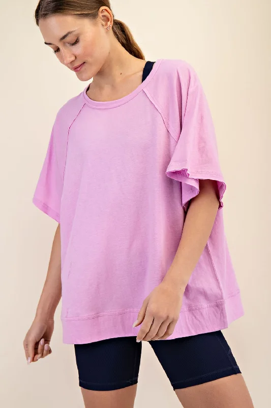 Boat Neck Short Sleeve TopsMauve Oversized Raw Hem Short Sleeve Tee