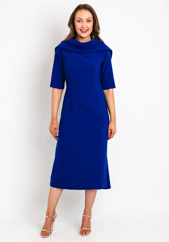 Hiking DressKate Cooper Folded Round Neckline Midi Dress, Royal Blue