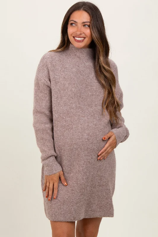 Mocha Mock Neck Maternity Mini Sweater DressMetallic Knit Tops