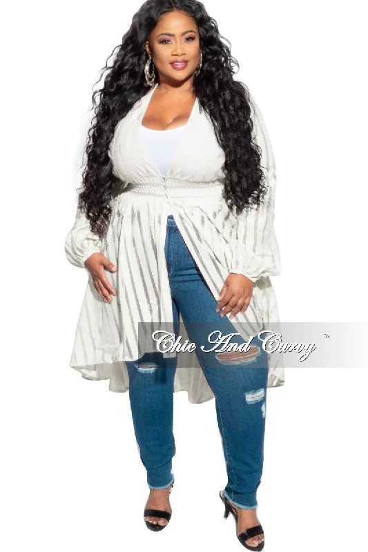 Knit TopFinal Sale Plus Size Sheer Button High-Low Duster in Ivory