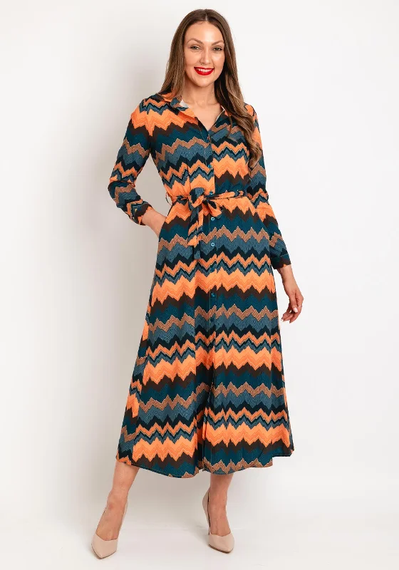 Bridal GownKate & Pippa Luca Zig Zag Print Shirt Dress, Orange Multi