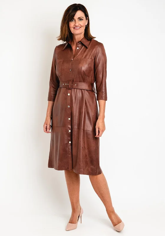 Sheer DressEva Kayan Leather Look Midi Shirt Dress, Cinnamon