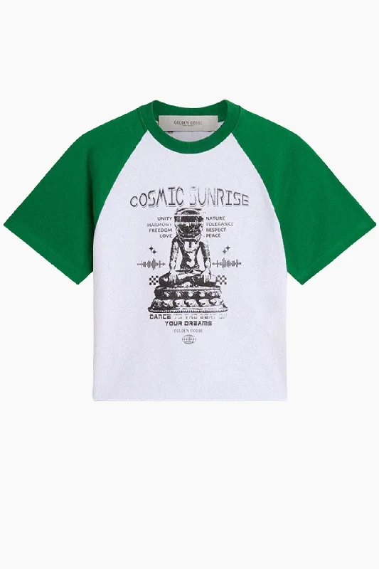 Golden Goose Cosmic Sunrise T-Shirt - Optic White/ Abundant GreenLongline T-Shirts