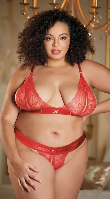 Large women's zipper topsPlus Size Eyes on the Prize Crotchless Bralette Set