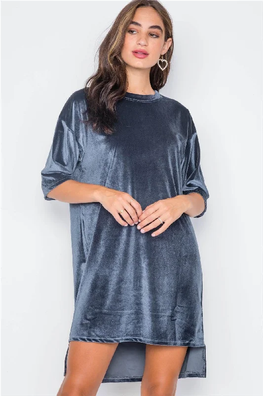 Thermal Short Sleeve TopsMidnight Velvet Oversized Short Sleeve Shirt Dress / 2-2-2