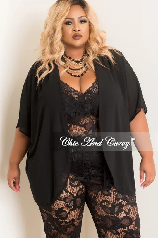 Large women's breathable tops*Final Sale Plus Size Sheer Kimono in Black